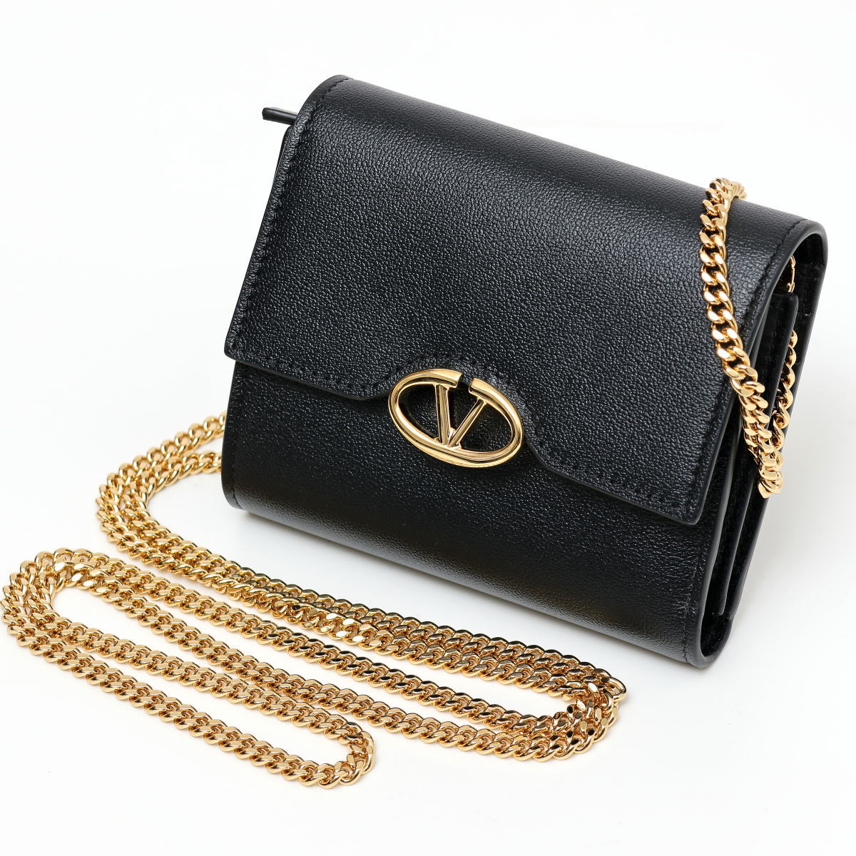 VALENTINO ヴァレンティノ チェーンウォレット 三つ折り 財布 5W2P0AD8MIM カーフ　ブラック 2400486