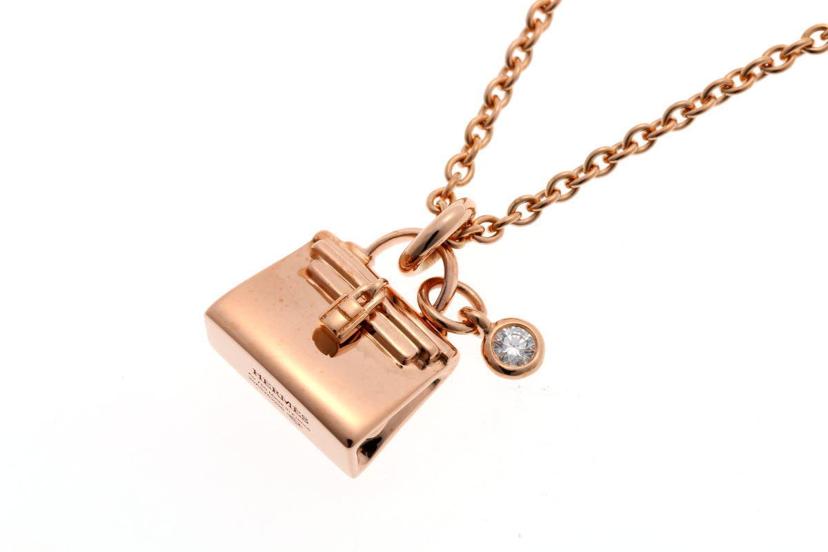 HERMES エルメス アミュレット ケリー　ダイヤ ペンダント ネックレス - ピンクゴールド 750PG 2410312
