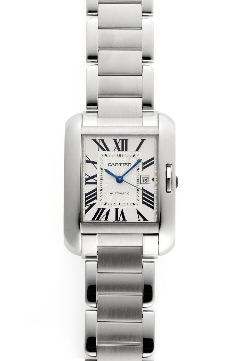 カルティエ Cartier 腕時計 タンク アングレーズ LM W5310009 デイト シルバー ギョーシェ レクタンギュラー文字盤 SS 自動巻き 【中古】 中古)CARTIER カルティエ タンク アングレーズ LM シルバー W5310009