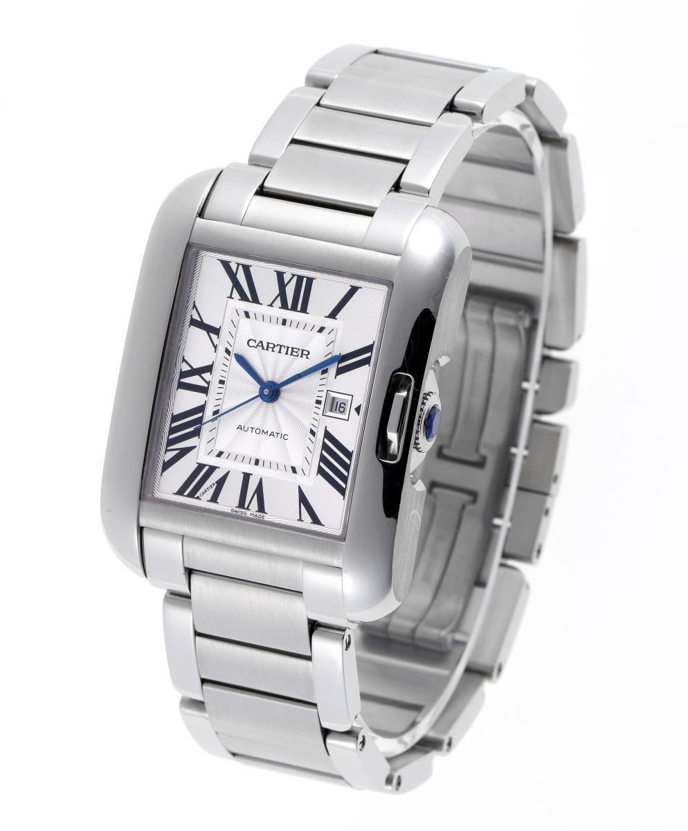 カルティエ Cartier 腕時計 タンク アングレーズ LM W5310009 デイト シルバー ギョーシェ レクタンギュラー文字盤 SS 自動巻き 【中古】 中古)CARTIER カルティエ タンク アングレーズ LM シルバー W5310009