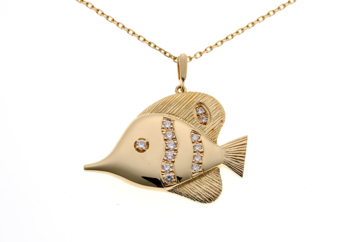 MIKIMOTO ミキモト フィッシュ ダイヤ ペンダント ネックレス - イエローゴールド 750YG 2510007