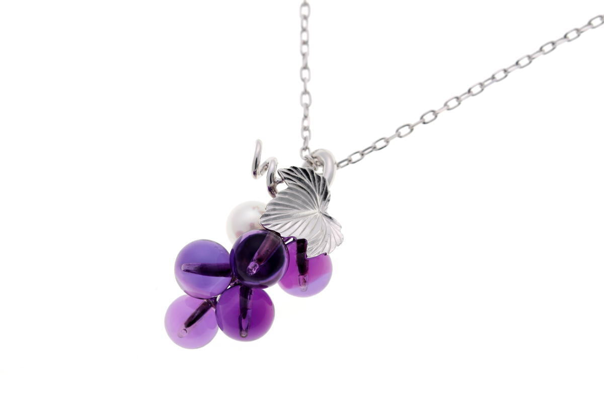 MIKIMOTO ミキモト ブドウ グレープ アメジスト パール ネックレス - ホワイトゴールド K18WG 2510055