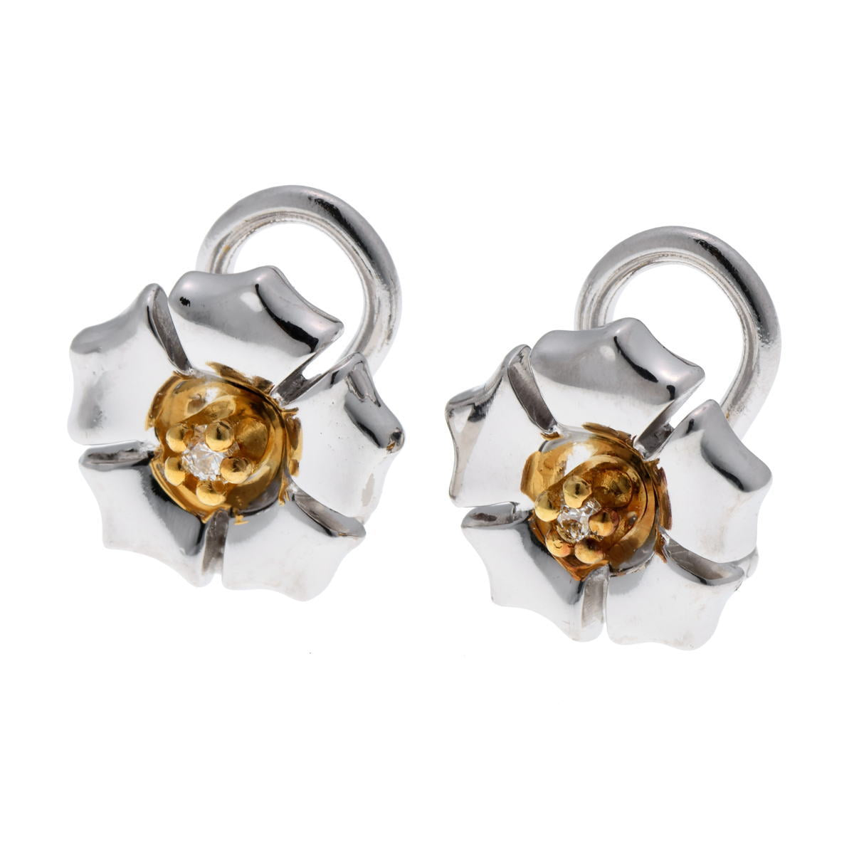 GEORG JENSEN ジョージジェンセン フラワーモチーフ　ダイヤ イヤリング - ホワイトゴールド / イエローゴールド 750WG / YG 2510141