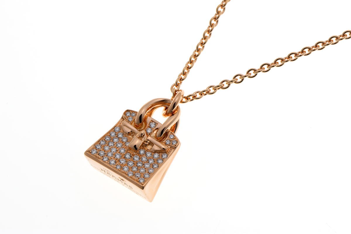 HERMES エルメス アミュレット バーキン ダイヤ ネックレス ピンクゴールド 750PG 2510159
