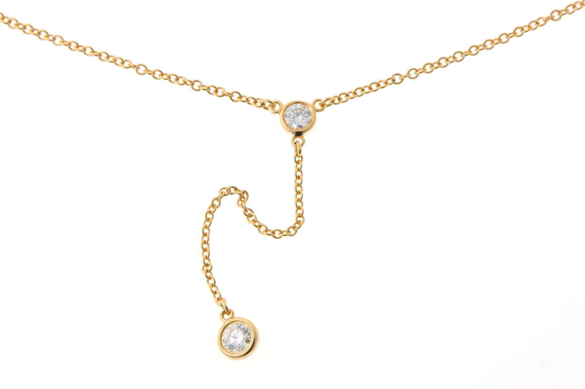 Tiffany & Co. ティファニー バイザヤード ドロップ 2Pダイヤ ネックレス - イエローゴールド 750YG 2510286