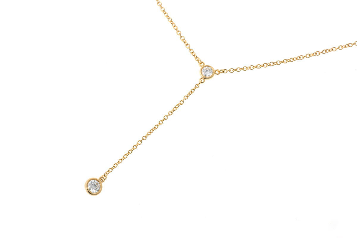 Tiffany & Co. ティファニー バイザヤード ドロップ 2Pダイヤ ネックレス - イエローゴールド 750YG 2510286