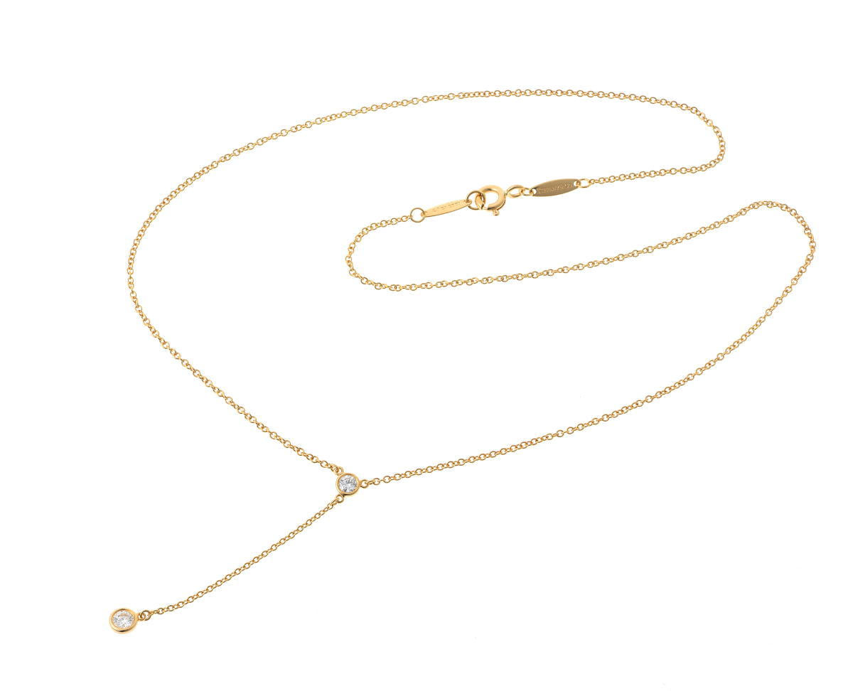 Tiffany & Co. ティファニー バイザヤード ドロップ 2Pダイヤ ネックレス - イエローゴールド 750YG 2510286