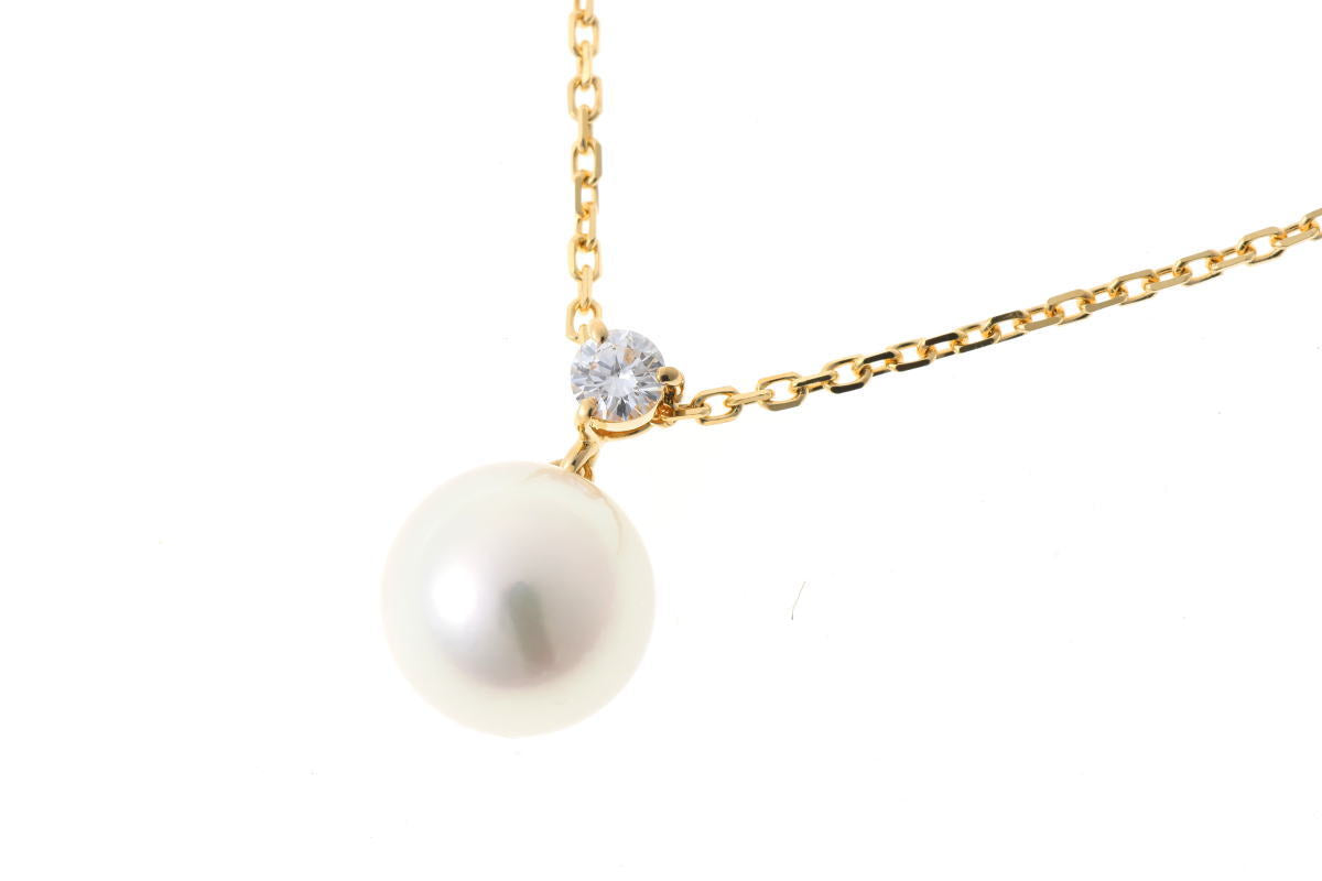 MIKIMOTO ミキモト パール 8.4mm ダイヤ ネックレス - イエローゴールド K18YG 2510288