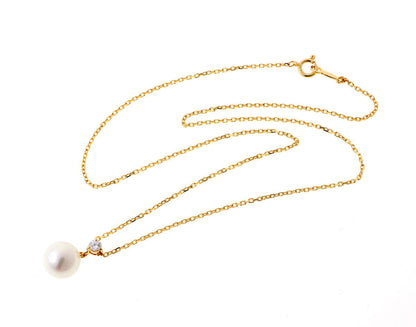 MIKIMOTO ミキモト パール 8.4mm ダイヤ ネックレス - イエローゴールド K18YG 2510288