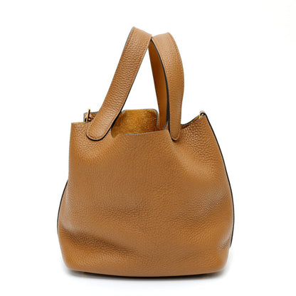 HERMES エルメス ピコタンロック 18 PM エクラ ゴールド金具 ハンドバッグ トリヨンクレマンス / ヴォースイフト アルザン / ビスキュイ - 2520027