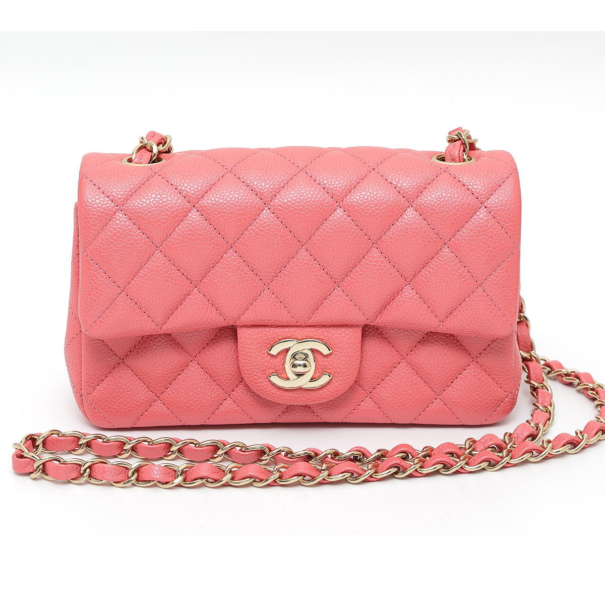 CHANEL シャネル ミニ マトラッセ 20 ゴールド金具 チェーンショルダーバッグ キャビアスキン ピンク A69900 2520029