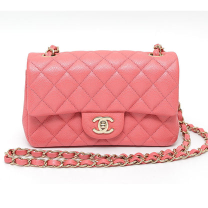CHANEL シャネル ミニ マトラッセ 20 ゴールド金具 チェーンショルダーバッグ キャビアスキン ピンク A69900 2520029