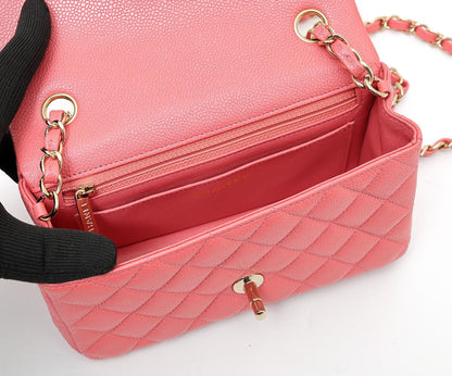CHANEL シャネル ミニ マトラッセ 20 ゴールド金具 チェーンショルダーバッグ キャビアスキン ピンク A69900 2520029