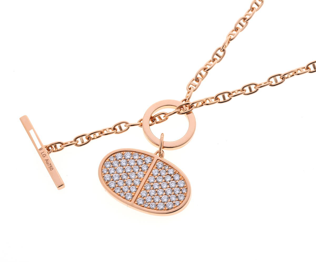 HERMES エルメス シェーヌ・ダンクル・ヴェルソ GM ダイヤ ネックレス - ピンクゴールド 750PG 2520030