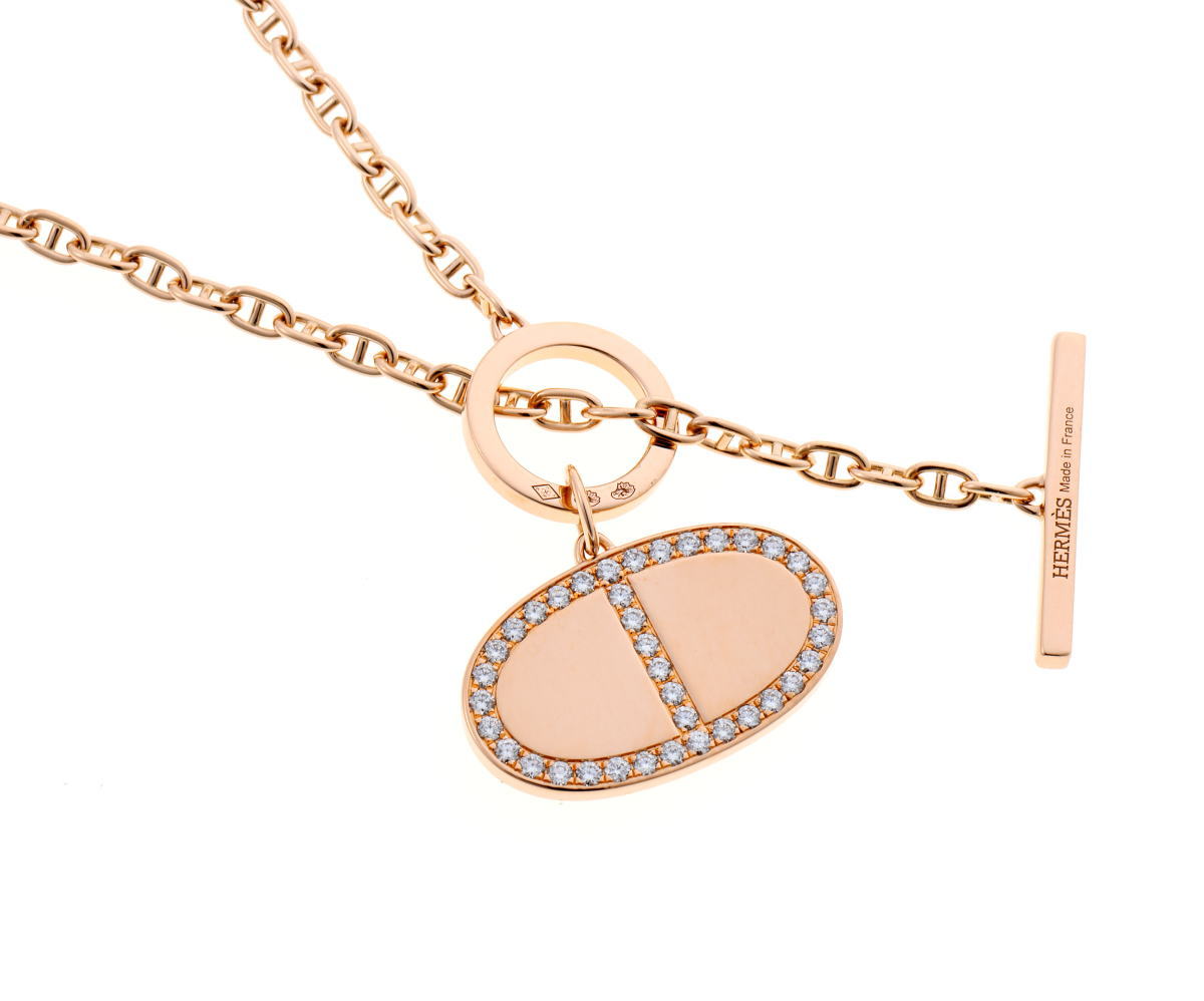 HERMES エルメス シェーヌ・ダンクル・ヴェルソ GM ダイヤ ネックレス - ピンクゴールド 750PG 2520030
