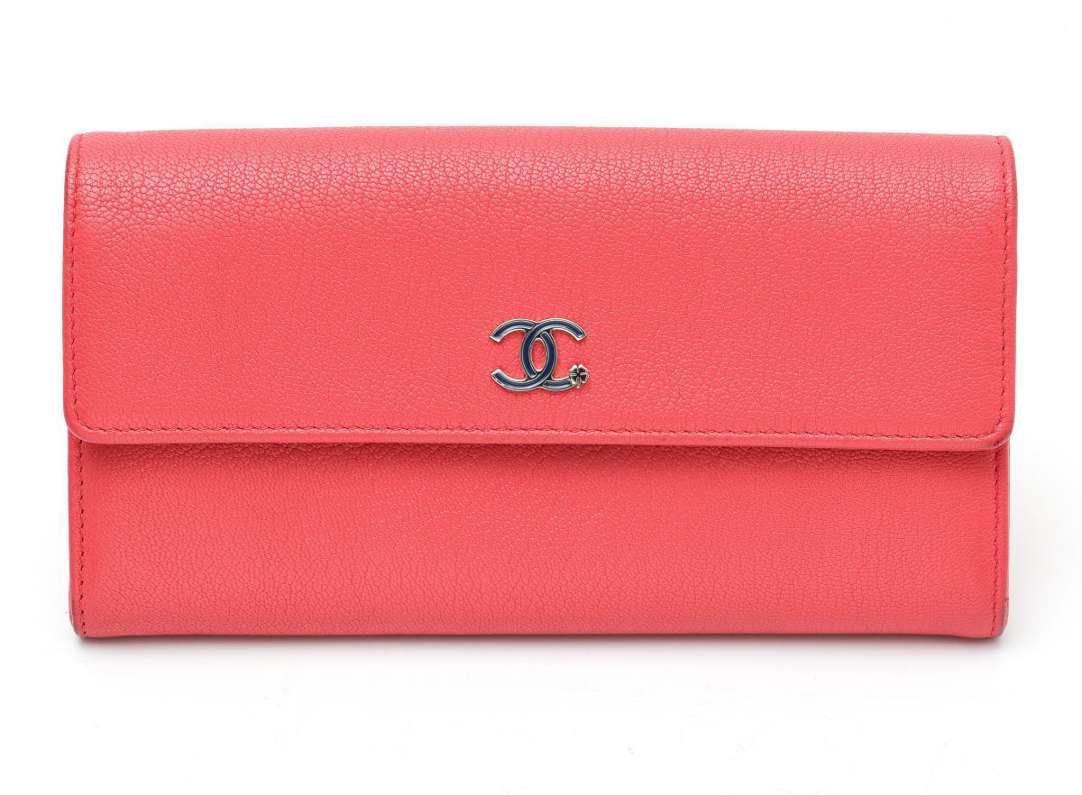 CHANEL シャネル ココマーク カメリア フラップ ウォレット 長財布 A84203 カーフ　ピンク 2520042