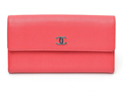 CHANEL シャネル ココマーク カメリア フラップ ウォレット 長財布 A84203 カーフ　ピンク 2520042