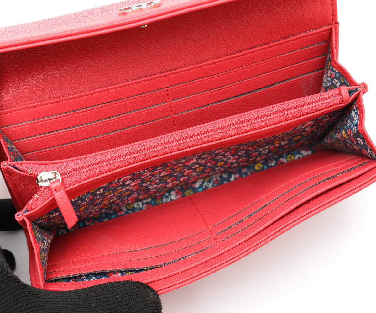 CHANEL シャネル ココマーク カメリア フラップ ウォレット 長財布 A84203 カーフ　ピンク 2520042