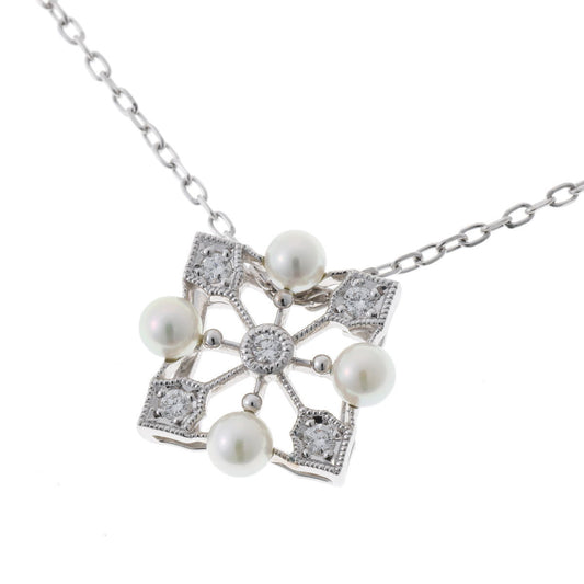 MIKIMOTO ミキモト スクエア パール ダイヤ ネックレス - ホワイトゴールド K18WG 2610074