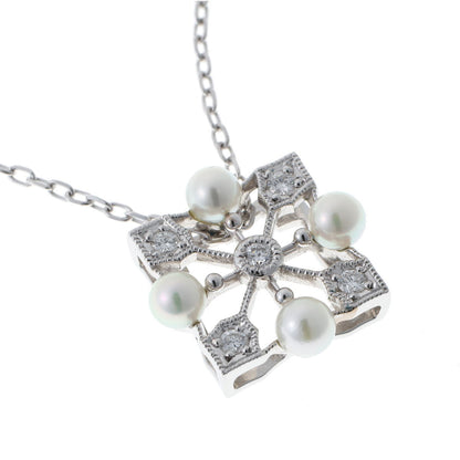 MIKIMOTO ミキモト スクエア パール ダイヤ ネックレス - ホワイトゴールド K18WG 2610074
