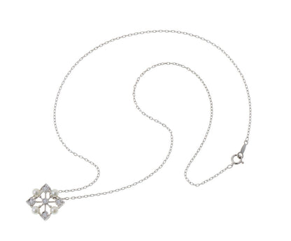 MIKIMOTO ミキモト スクエア パール ダイヤ ネックレス - ホワイトゴールド K18WG 2610074