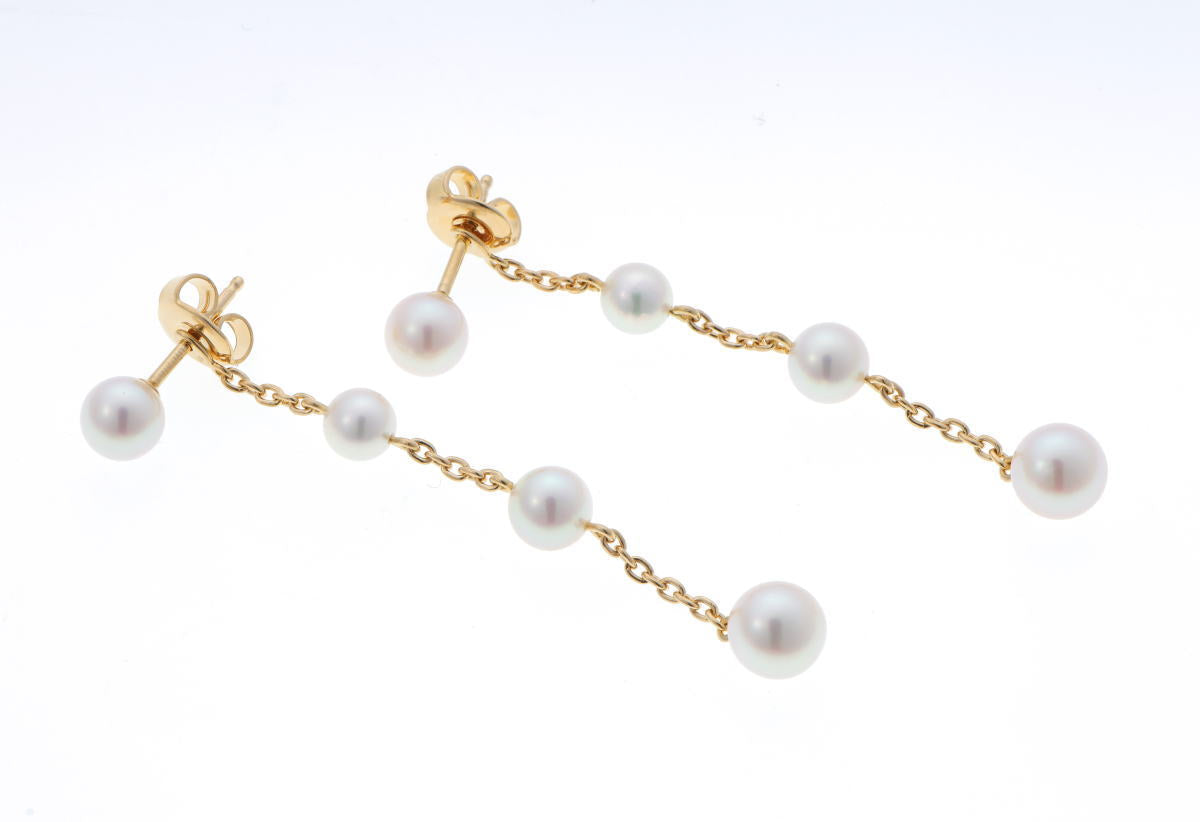 MIKIMOTO ミキモト パール チェーン ピアス - イエローゴールド K18YG 2610089