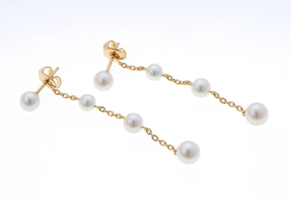 MIKIMOTO ミキモト パール チェーン ピアス - イエローゴールド K18YG 2610089