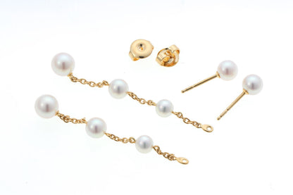 MIKIMOTO ミキモト パール チェーン ピアス - イエローゴールド K18YG 2610089