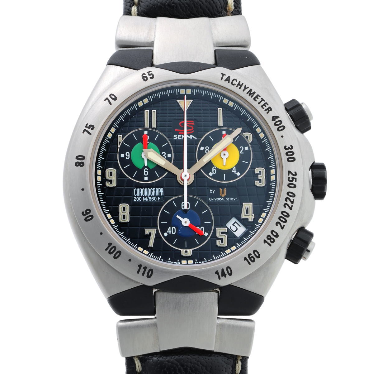 Universal Geneve ユニバーサルジュネーブ アイルトンセナ クロノグラフ クォーツ 975.310 SS / カーボン メンズ 時計 2610110