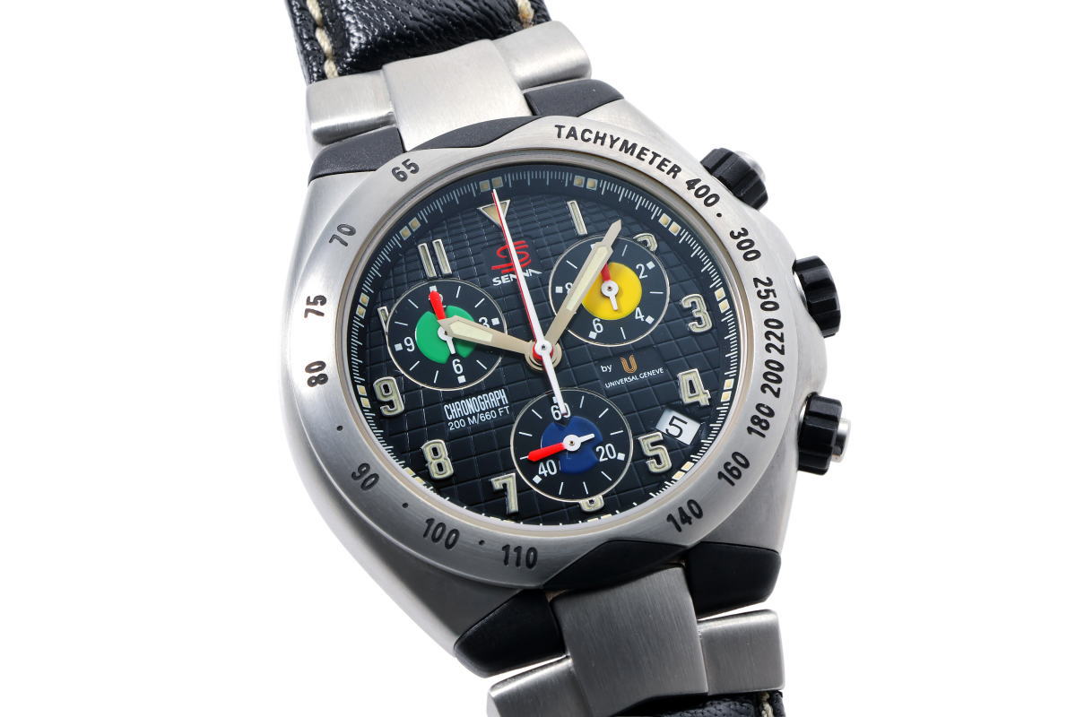 Universal Geneve ユニバーサルジュネーブ アイルトンセナ クロノグラフ クォーツ 975.310 SS / カーボン メンズ 時計 2610110